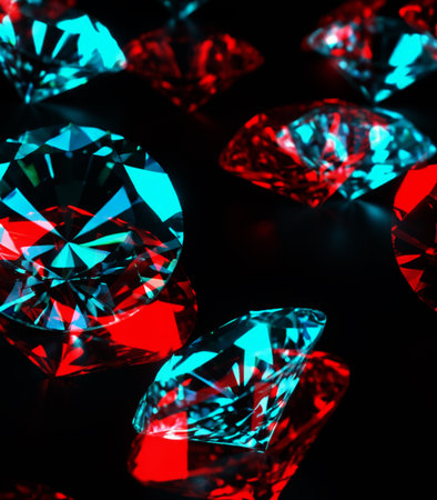 Macro shot of Diamonds on black background. Jewelry background.の素材