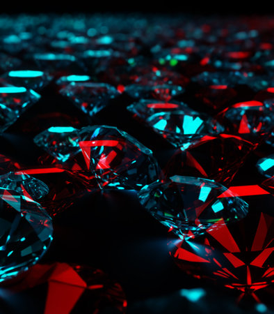 Diamonds on a black background. 3d rendering, 3d illustration.の素材