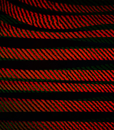 A closeup shot of a red and green line pattern on a black backgroundの素材