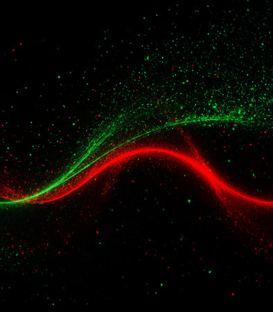 Abstract red and green wave on black background. Vector Illustration.の素材