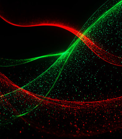 Abstract background with red and green glowing lines. Computer generated graphics.の素材