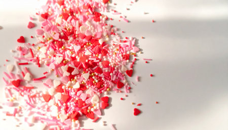 pink and white confetti on a white background. confetti on a white backgroundの素材