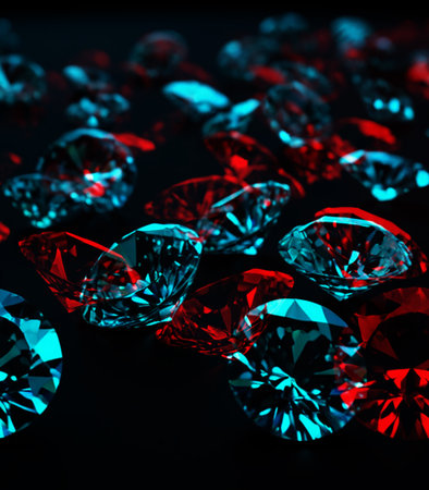 Diamonds on a black background. 3d rendering, 3d illustration.の素材