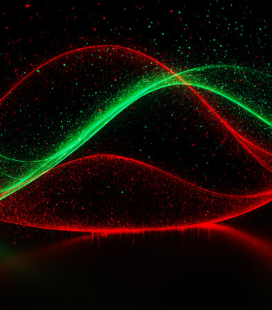 abstract color background with a glowing abstract waves, lines and particlesの素材