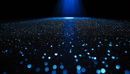 glowing blue particles on black background, abstract 3d render illustrationの素材