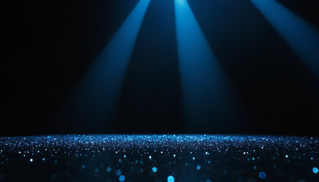blue stage spotlights with bokeh effect. 3d renderの素材