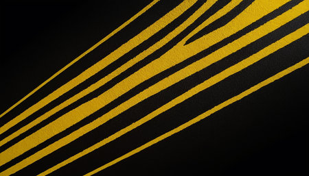 Yellow and black stripes on a black background. Abstract background for design.の素材