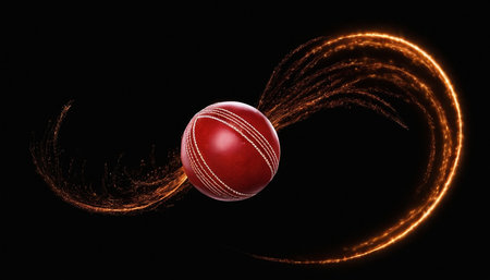 Cricket ball with fire trail on black background. 3D renderingの素材