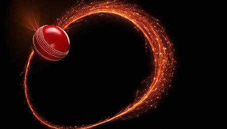 Cricket ball flying with fire trail on black background. 3D renderingの素材