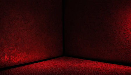 Grunge dark room with red wall and concrete floor. 3d renderingの素材