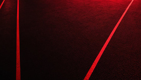 Red lines on the asphalt of a sports stadium. 3d renderingの素材