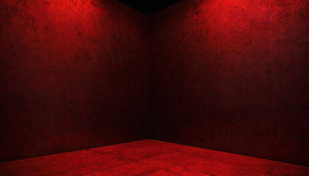 Empty room with red wall and floor, 3d rendering background.の素材