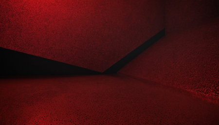 3D rendering of empty room with red wall and concrete floor.の素材