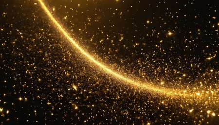 golden abstract lines and sparkles on black background. 3d renderの素材