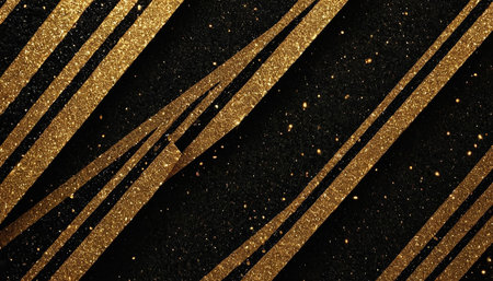 Gold glittering diagonal stripes on black textured background. Vector illustrationの素材