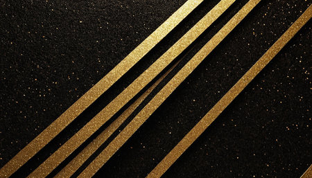 Gold lines on black background. Luxury design element. 3D illustrationの素材