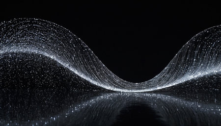 3d rendering of abstract glittering particles in water on black backgroundの素材