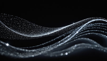 abstract wave of particles with depth of field and bokeh effectの素材