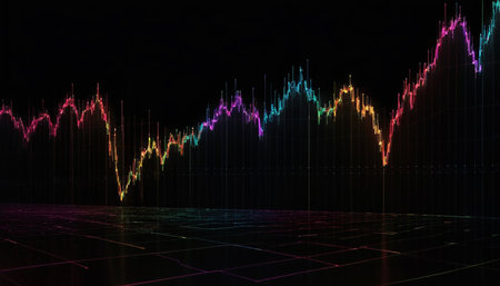 abstract 3d illustration of colorful forex chart on black backgroundの素材