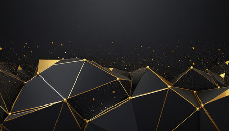 Abstract black and golden geometric background. 3d render Illustration.の素材