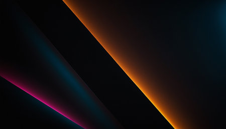 Colorful abstract neon lines on dark background. Minimal geometric designの素材