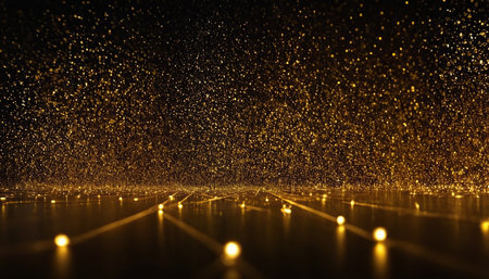 Abstract gold glitter background with bokeh lights. 3d renderの素材