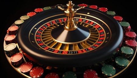 Casino roulette wheel on a black background. 3d renderingの素材