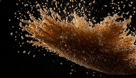 Splash of brown sugar on a black background. 3d renderingの素材