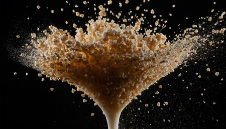 Splash of coffee on a black background. Close-up.の素材