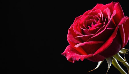 Beautiful red rose on black background with copy space for your textの素材