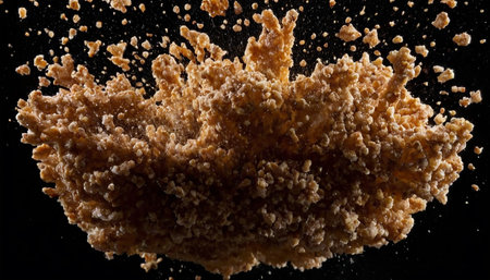 Splash of brown sugar on a black background. Abstract background.の素材