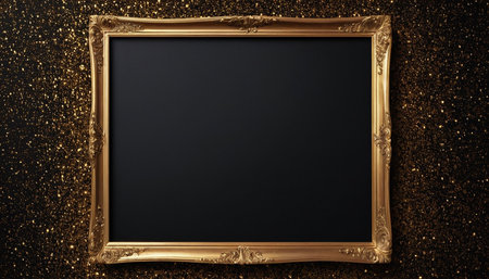 Blank blackboard on golden glitter background. 3D Renderingの素材