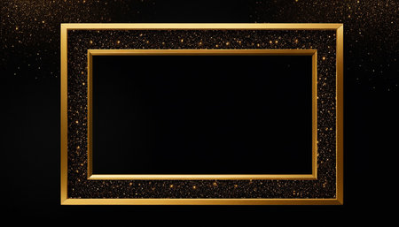 Golden frame on a black background. 3d rendering, mock upの素材