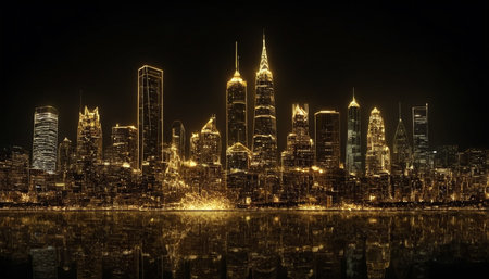 Night view of skyscrapers in New York City, USA.の素材