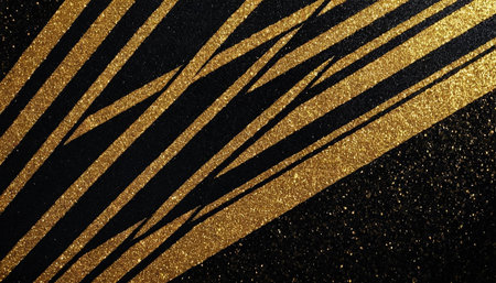 Black and gold stripes on a black background. Abstract background for designの素材