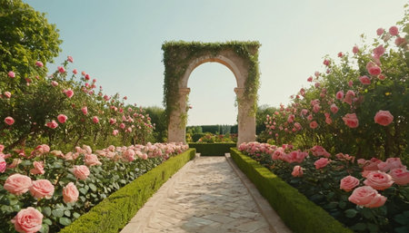 Roses in the garden of Villa d'Este, Tivoli, Italyの素材