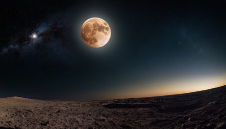 Landscape with moon and stars. Elements of this image furnished by NASAの素材