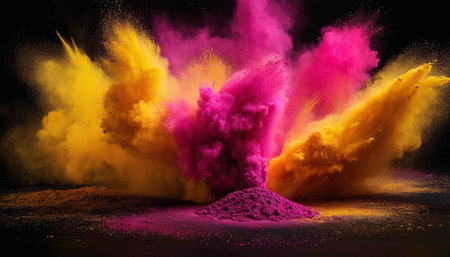 Explosion of colored powder, isolated on black background. 3d renderingの素材