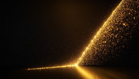 Abstract golden lights on a black background. 3d rendering image.の素材