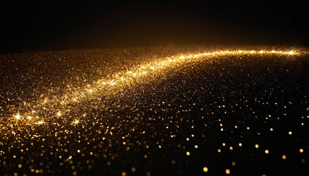 golden glitter vintage lights background. gold and black. de focusedの素材