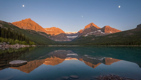 Glacier National Park, Montana, United States. Reflection in the lakeの素材