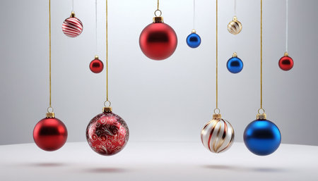 Christmas baubles in red and blue colors. 3D renderingの素材