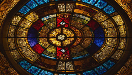 Stained glass window in the Basilica of the Sacred Heart of Jesus in Zagreb, Croatiaの素材