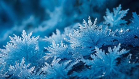Frosty natural background. Close-up of ice crystals on the ground.の素材