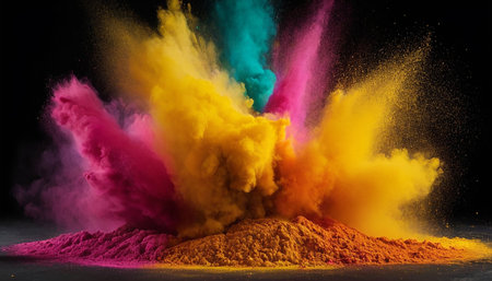 Explosion of colored powder on a black background. 3d renderingの素材