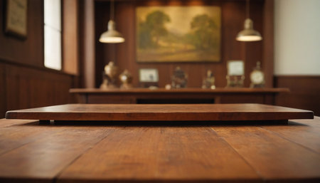 Empty wooden table in a restaurant or cafe, shallow depth of fieldの素材