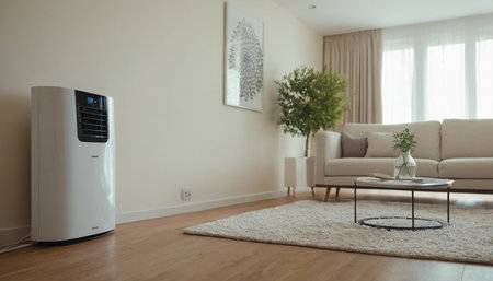 Modern air conditioner in the living room interior. Nobody inside.の素材