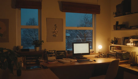 Interior of a modern office in the evening. Night time.の素材
