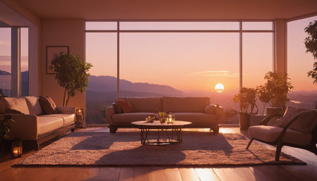 Modern bright interiors apartment Living room mockup 3D rendering illustrationの素材