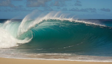 Ocean wave breaking on a sandy beach on the island of Mauritiusの素材